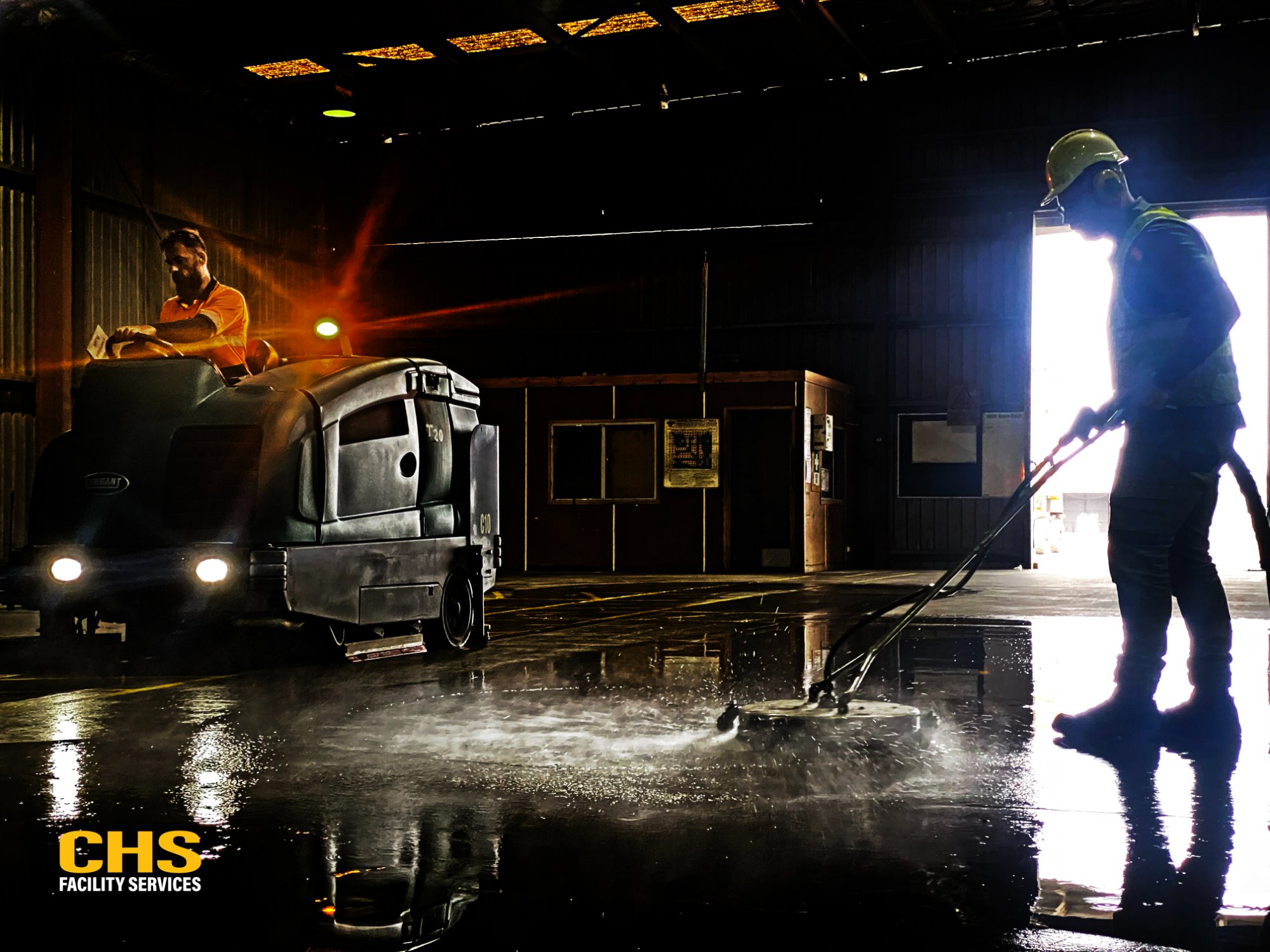 CHS industrial cleaning floor scrubber and pressure wash team Adelaide